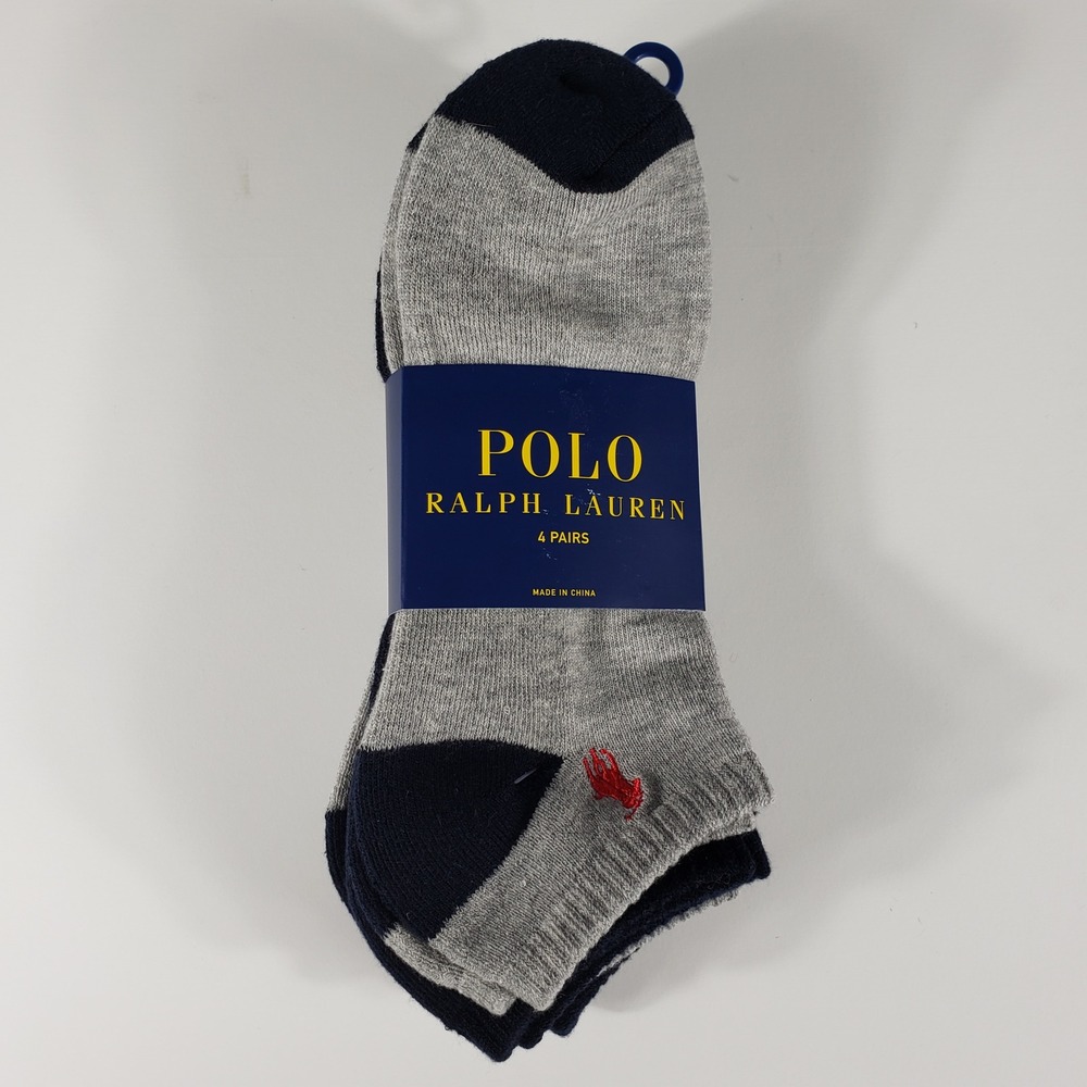 Polo Ralph Lauren Mens Socks 4 Pairs Low Cut 10-13 Navy Grey ZP827291PKN New